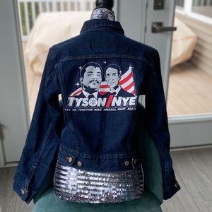 Neil DeGrass Tyson & Bill Nye jean jacket “Let us make America smart again” OAK